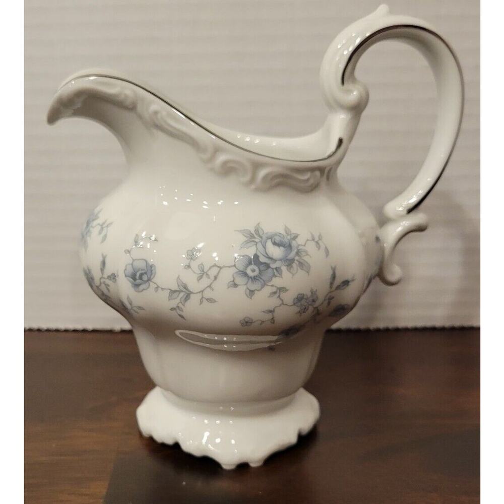 Vtg Johann Haviland Porcelain Creamer Blue Garland Silver Trim Bavaria Germany